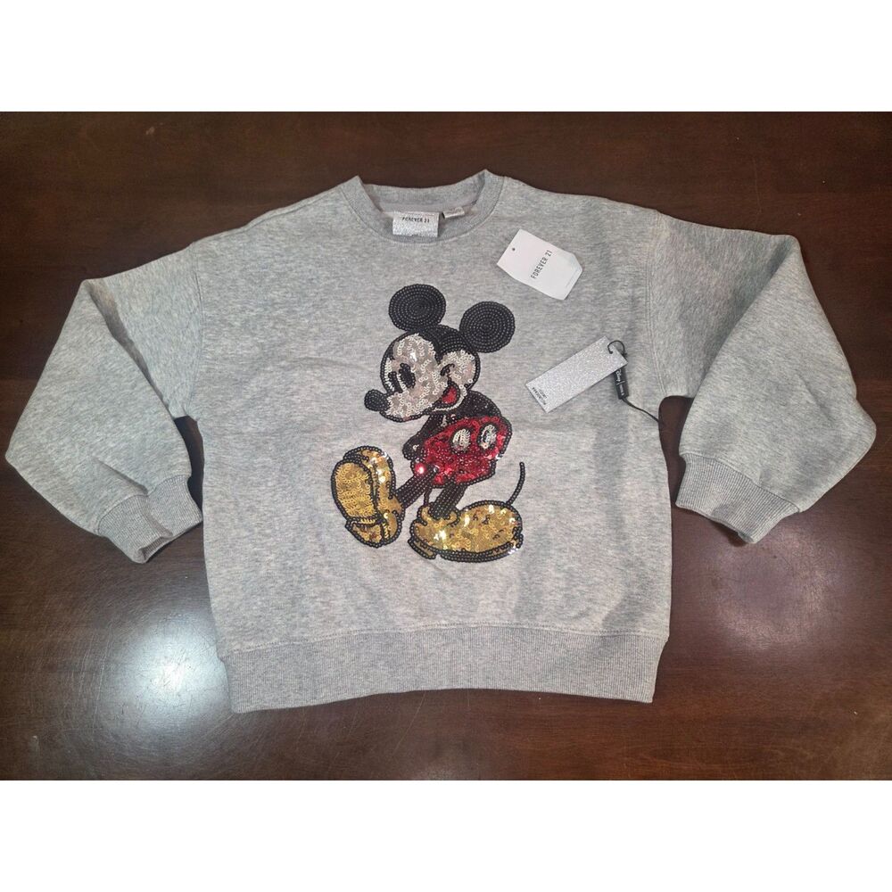 Disney x Forever 21 Mickey Mouse Sequin Sweatshirt Gray Size 7/8 NWT